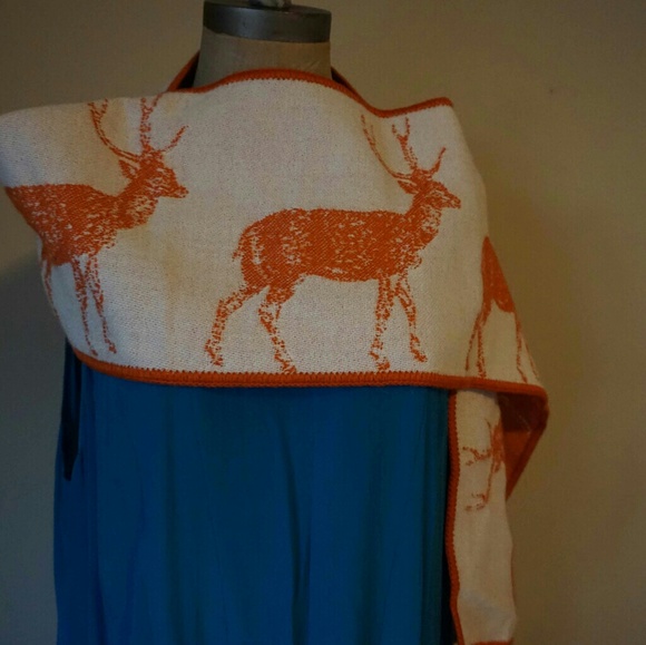 Thomas Paul Orange Cream Deer Print Scarf - Picture 2 of 3